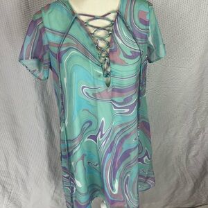 Multicolor Swirl Lace-Up Dress